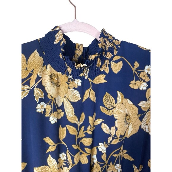 Nanette Lepore Navy Blue Floral Womens Sleeveless Printed Midi Dress‎ Size 16 - Picture 5 of 12